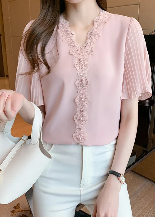 Pink Lace Patchwork Beaded Chiffon