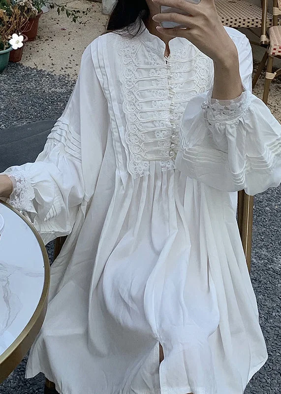 White Oversized Beaded Cotton Mini Dress