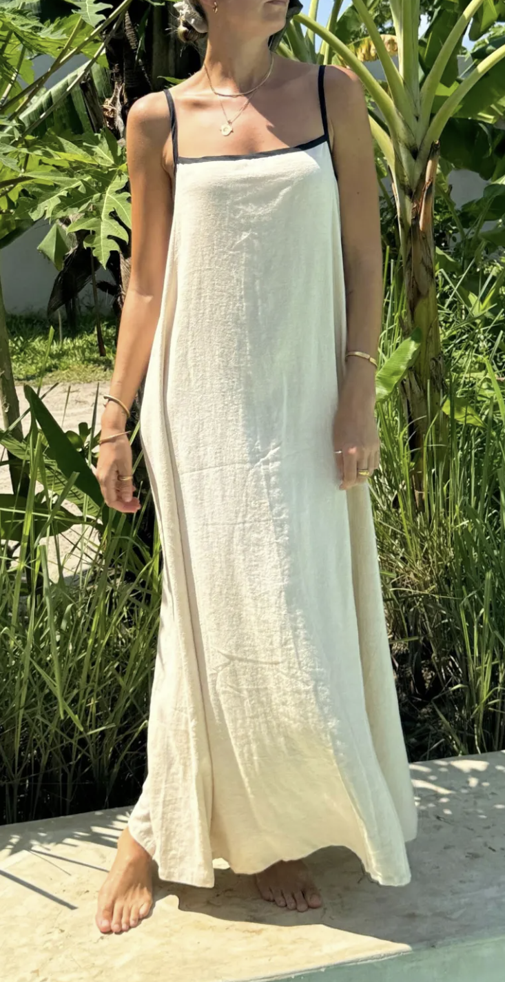 Women's Beach with Bump Trim Long Linen Summer Dresses