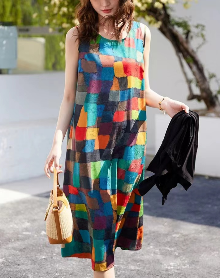 Bohemian Round Neck Sleeveless Beach Dress