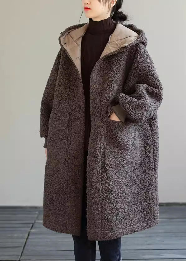 Women's Plus Size Hooded Button Winter Coat