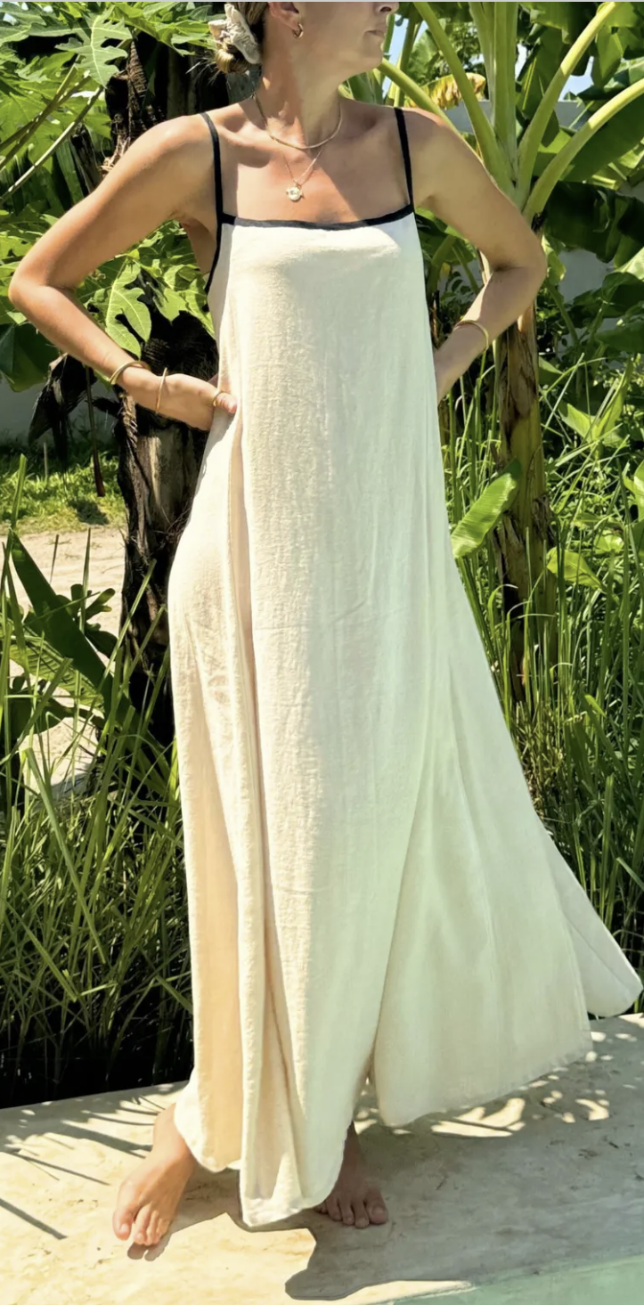 Women's Beach with Bump Trim Long Linen Summer Dresses