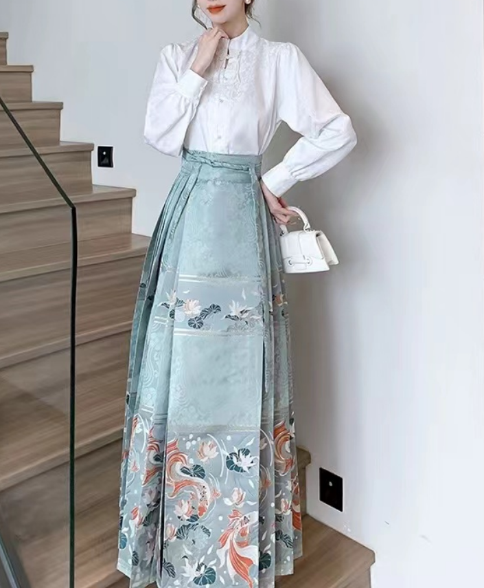 Women's Vintage High Waist Pleated Printed Strappy Skirt