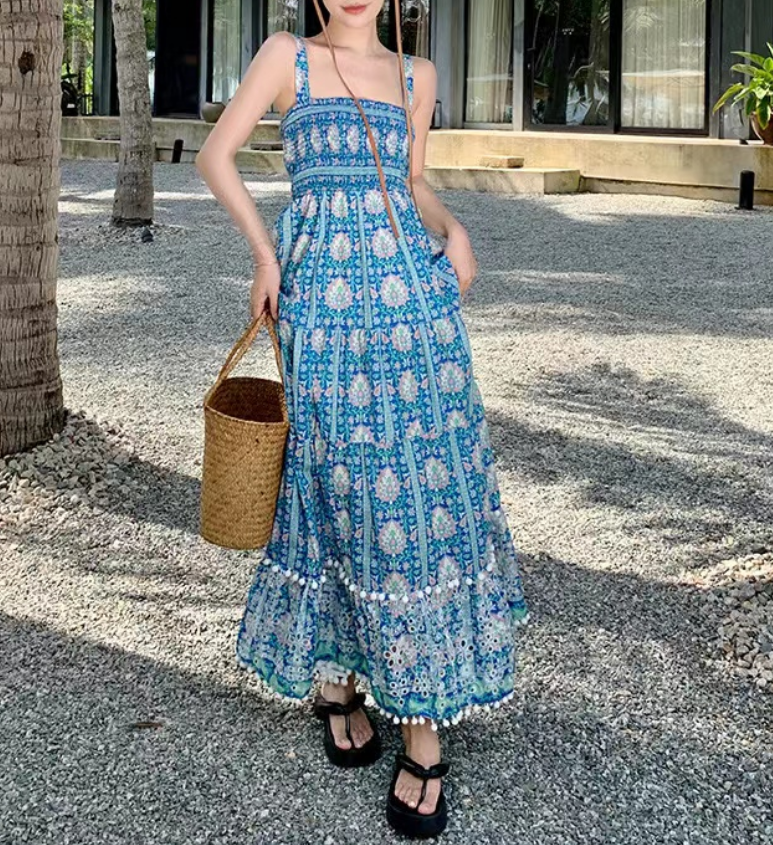 Elegant Cutout Embroidery Beach Halter Long Dresses