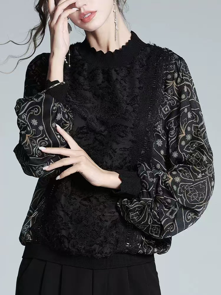 Women's Loose Patchwork Long Sleeve Top