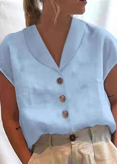 Short Sleeve White Peter Pan Collar Button Down Cotton Shirt