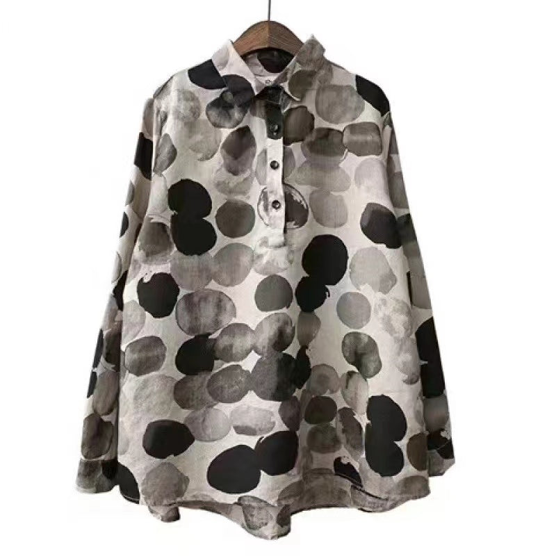 Lapel Button Print Shirt Long Sleeve