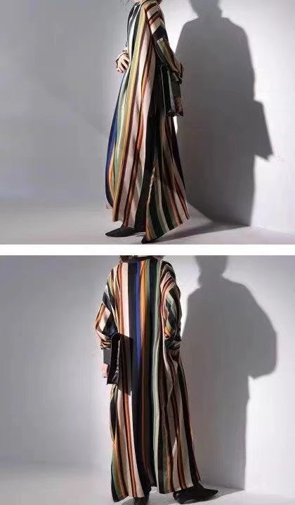 Elegant Lapel Striped Color Clash Long Sleeve Shirt Dress