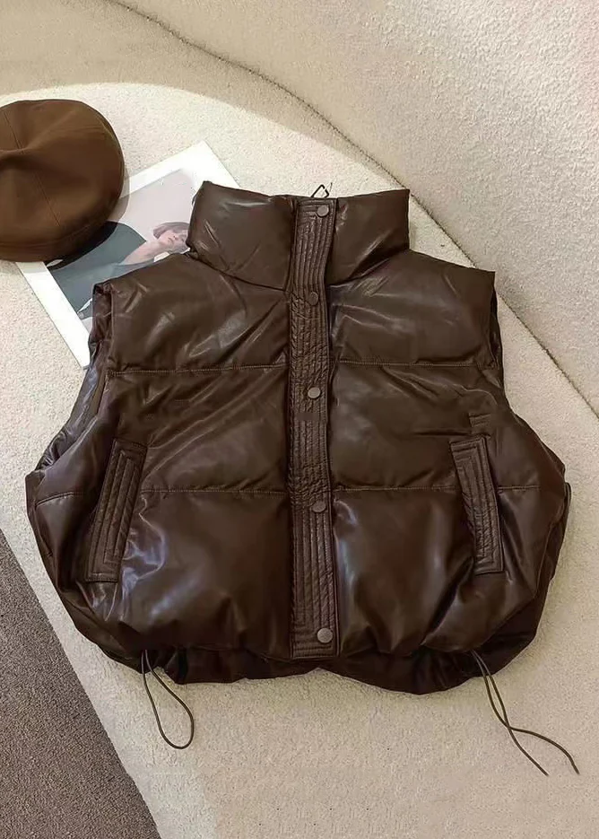 Women's Loose Black Zipper Padded Vest Sleeveless Jacket