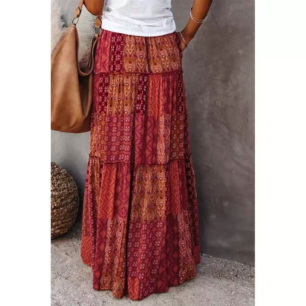 Women's Plus Size Orange Plaid Boho Skirt