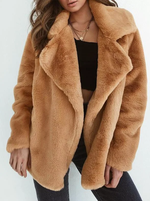 Women's Large Size Large Lapel Cozy Tweed Coat