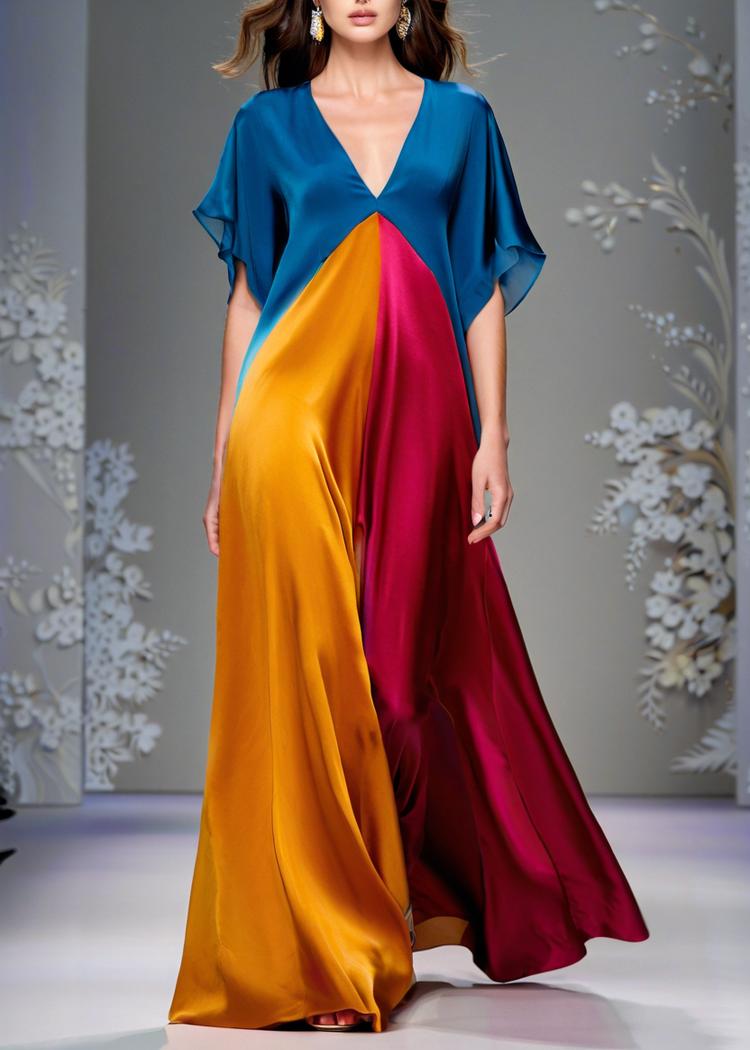 Elegant V-neck loose silk dress