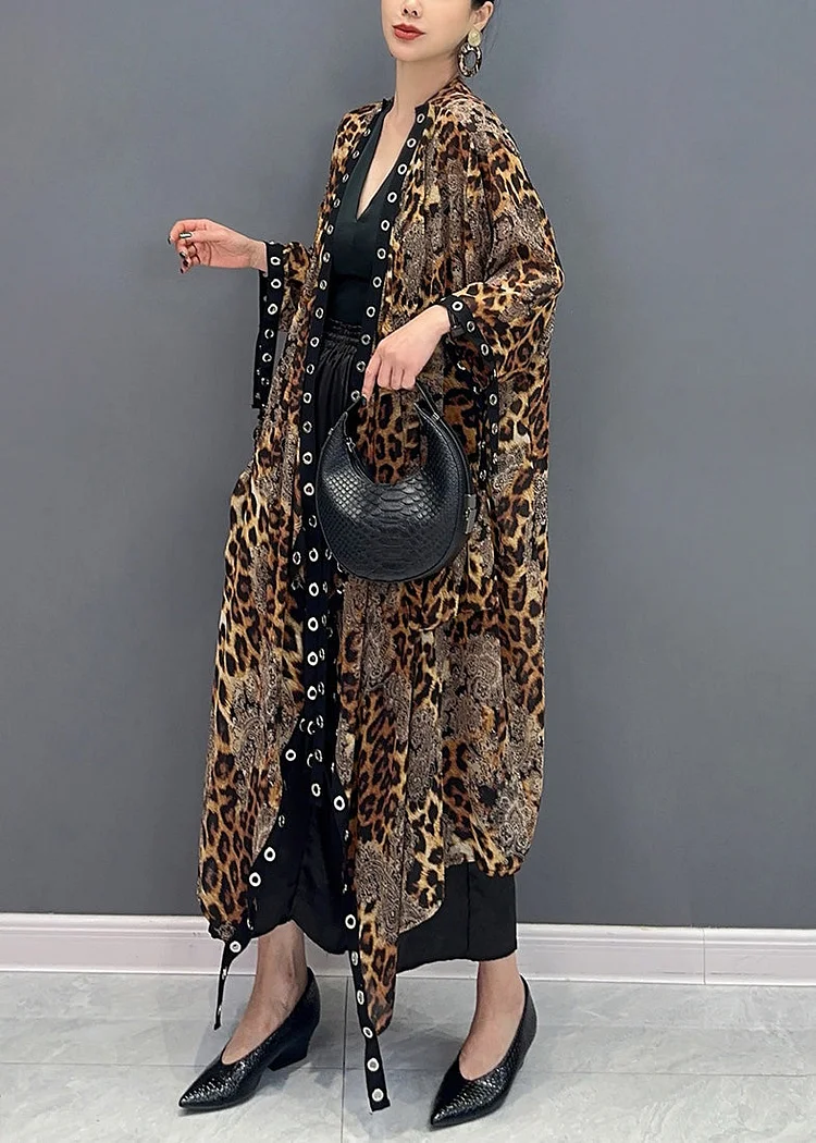 Leopard Print Cardigan Asymmetric Design Long Sleeve