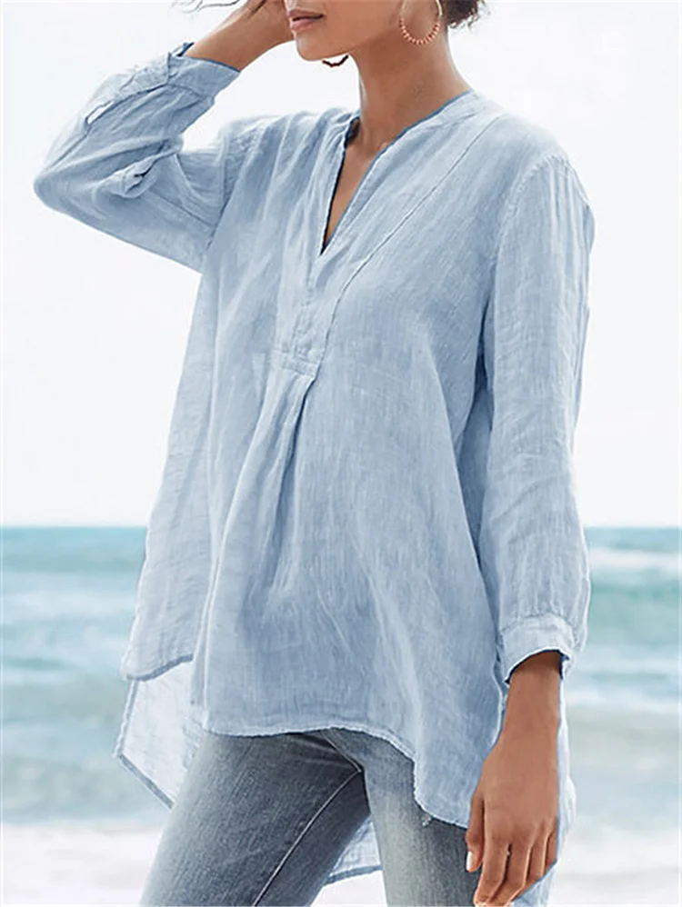 Women's Plus Size Classic Solid Color Linen Top