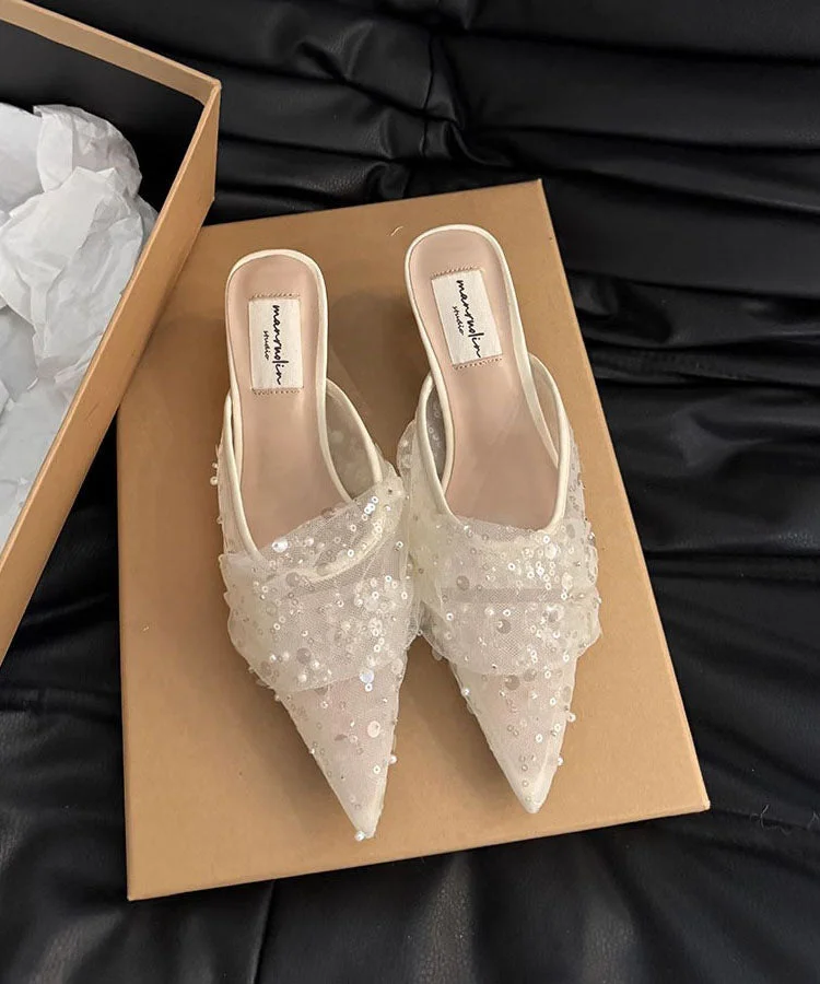 Women's Party Pink Tulle Sequin Pointed Toe Sandals