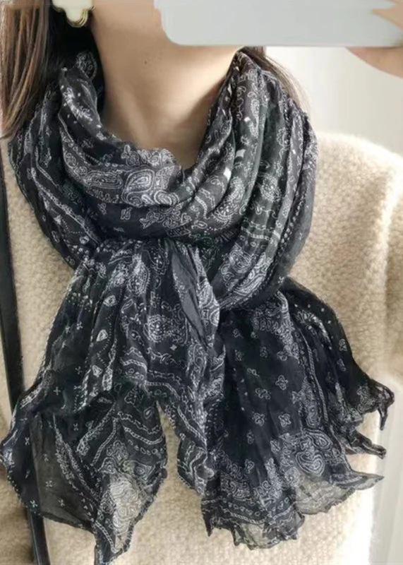 Boho Print Crinkled Linen Scarf