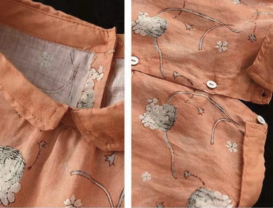 Vintage Printed Thin Shirt Lapel Pullover