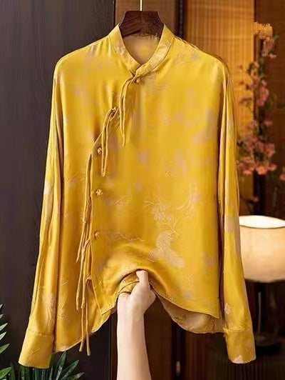 Women's Vintage Silk Print Blouse
