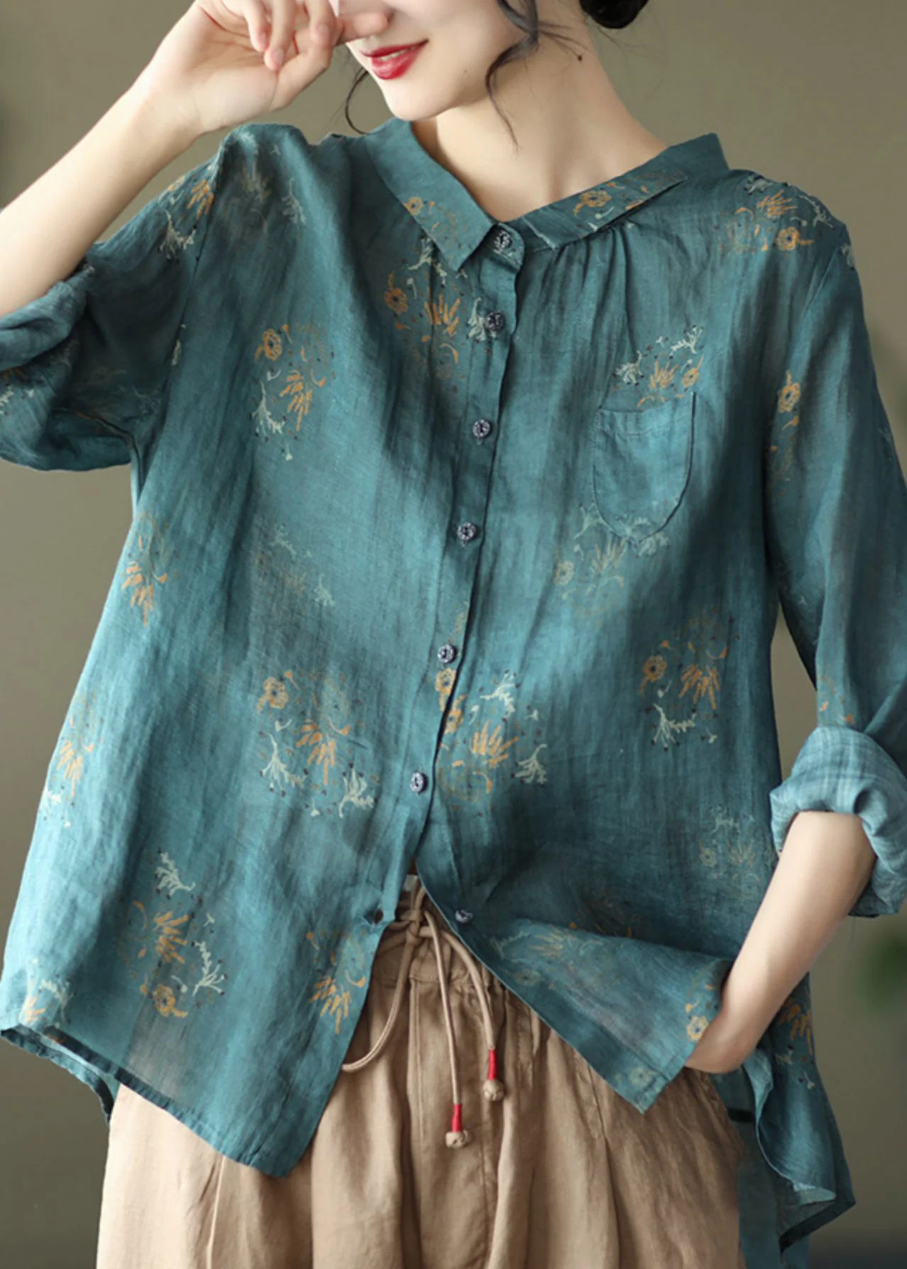 Vintage Printed Cardigan Shirt Long Sleeve