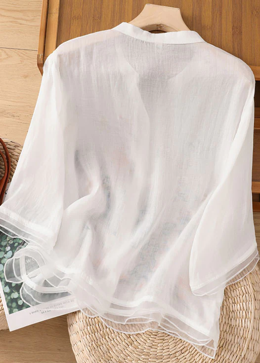 Chic Embroidered Buttoned Linen Top