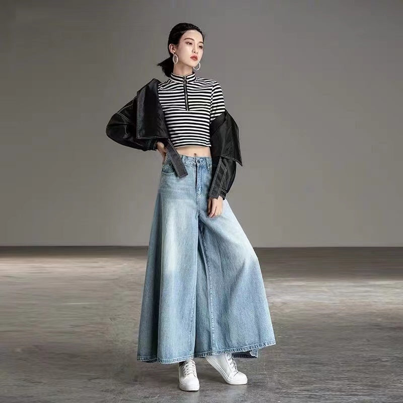 High Waisted Wide Leg Vintage Jeans Light Blue