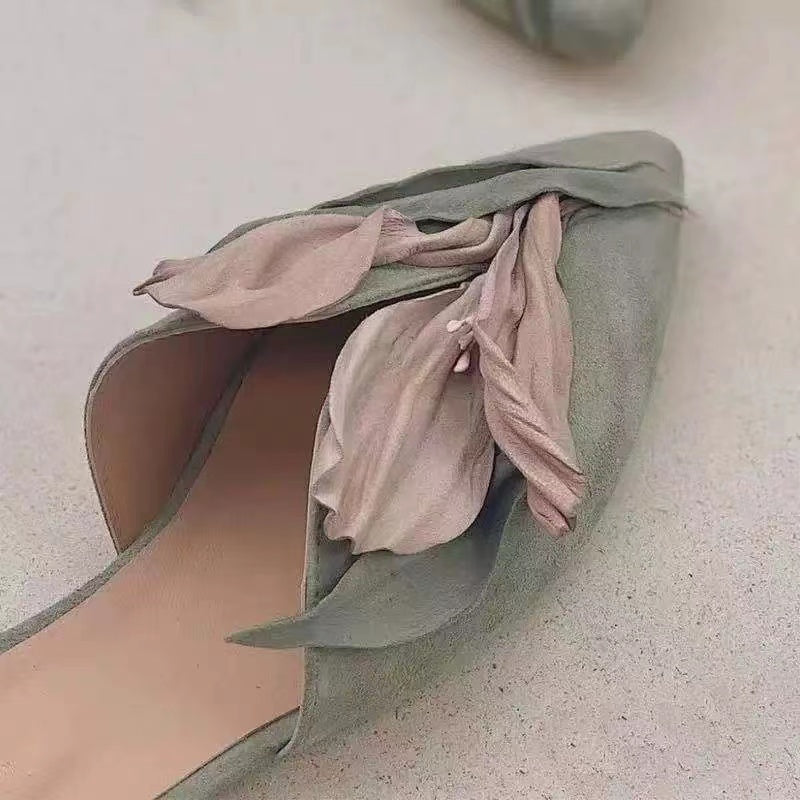 Casual Hand-Made Floral Satin Pointed Flats