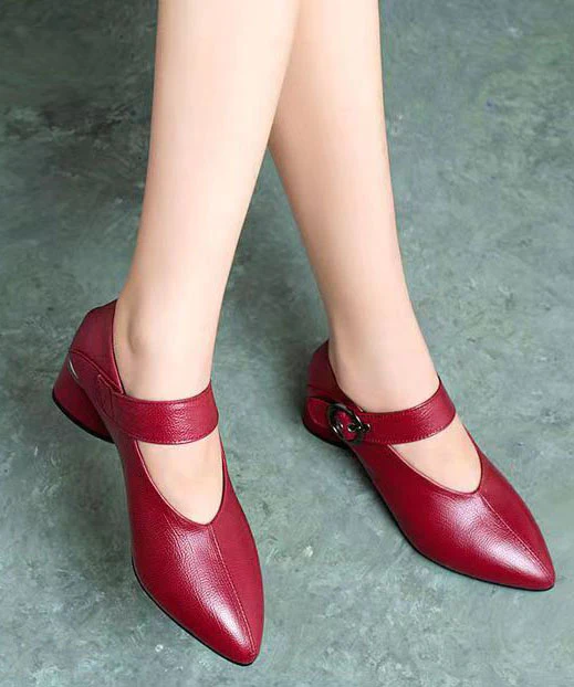 Vintage Burgundy buckle strap stitched chunky heels