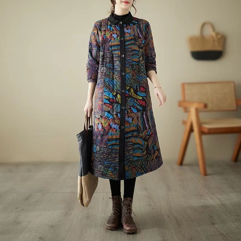 Loose fit padded and thickened long cotton-padded jacket