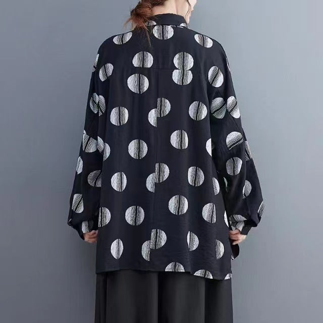 Loose Polka Dot Print Tie Shirt Long Sleeve