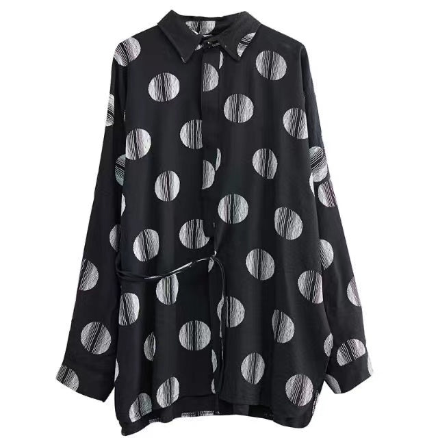 Loose Polka Dot Print Tie Shirt Long Sleeve