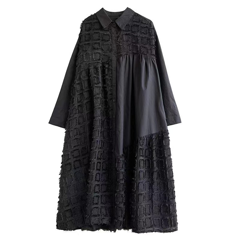 French Asymmetric Geometric Pattern Long Sleeve Dress