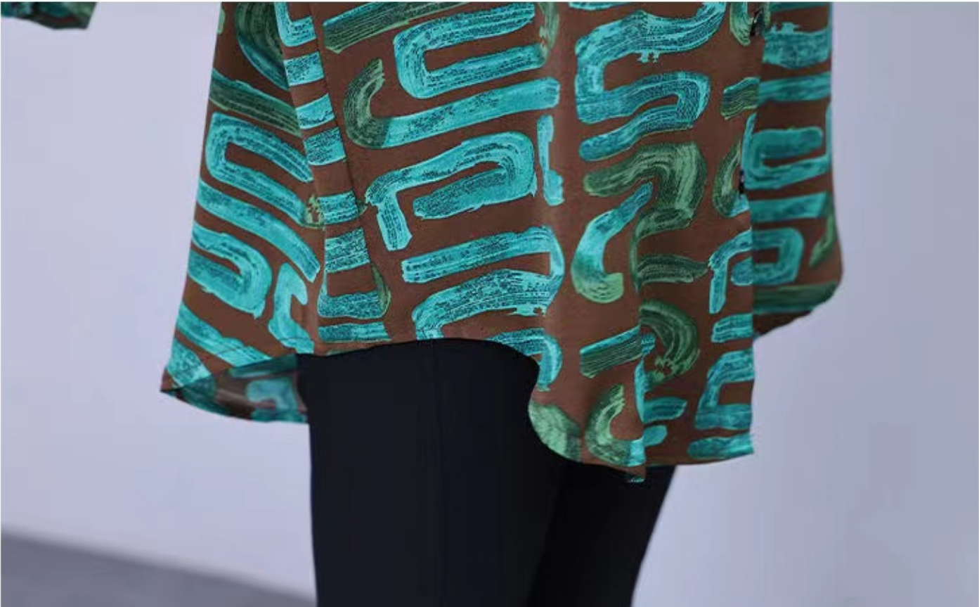 Loose Green Printed Big Silhouette Shirt