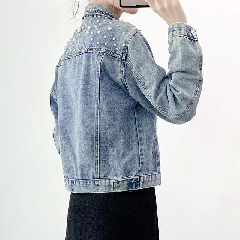 Loose Large Size Pearl Denim Jacket