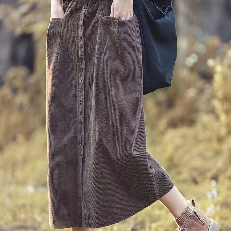 A-line Straight Pocket Button Long Skirt