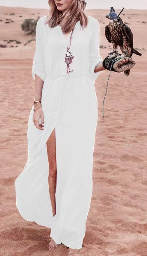 Buttoned Cardigan Beach Length Dress