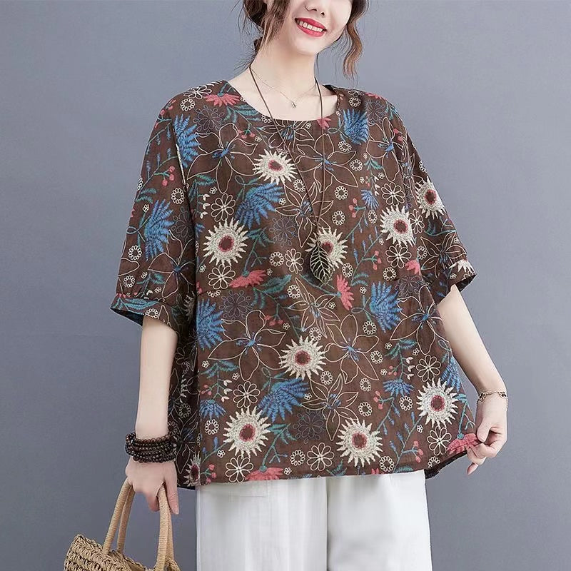Casual Printed Loose Short Sleeve Shirt Top