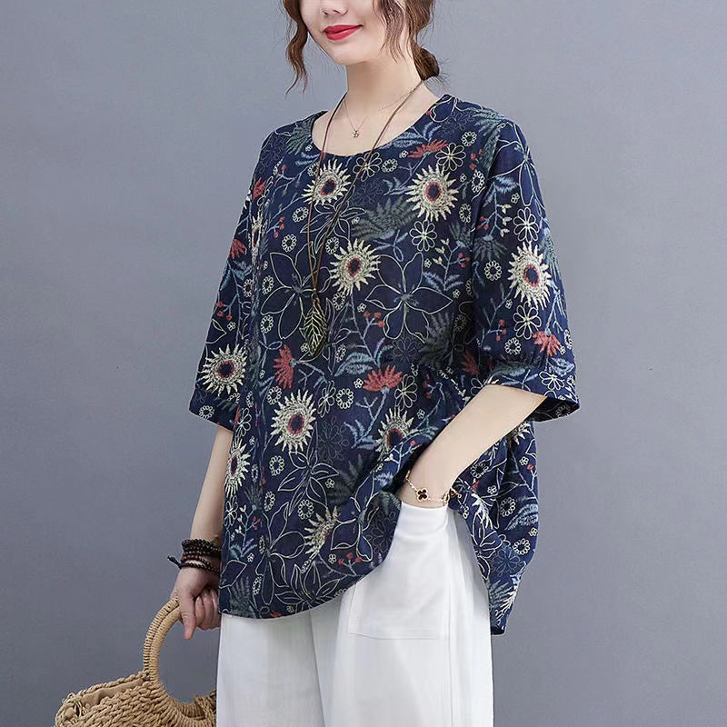 Casual Printed Loose Short Sleeve Shirt Top