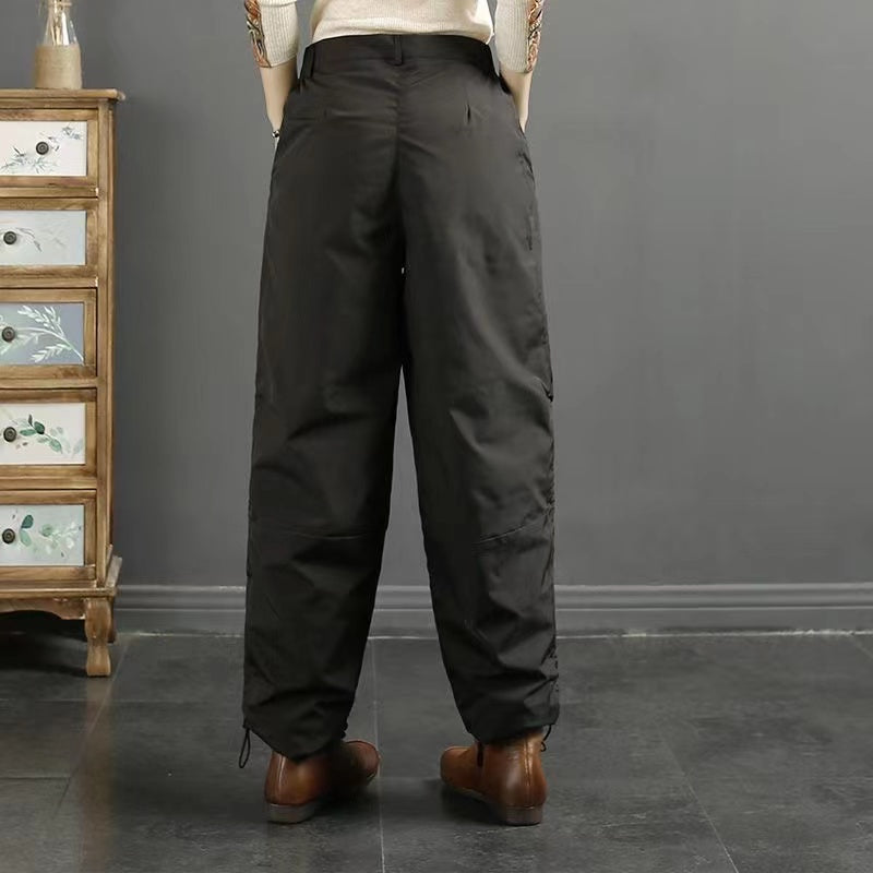 Vintage Patchwork Printed Down Down Drawstring Drawstring Winter Pants