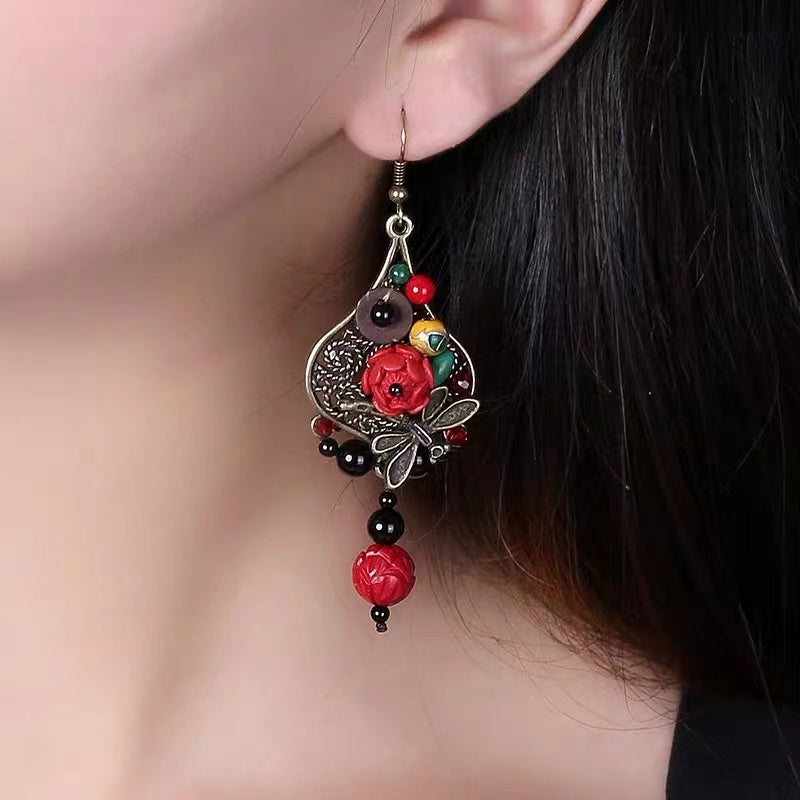 Vintage Saffron Alloy Dragonfly Embellished Earrings