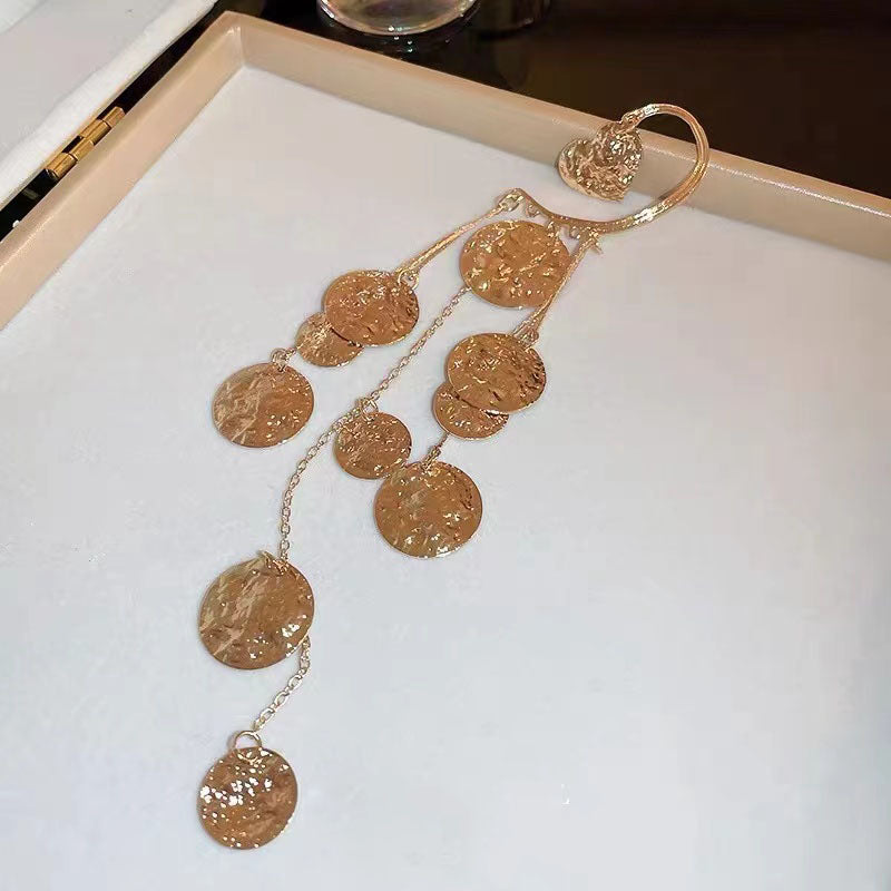 French Gold Tone Copper Tassel Fashion Sequin Dangle Earrings