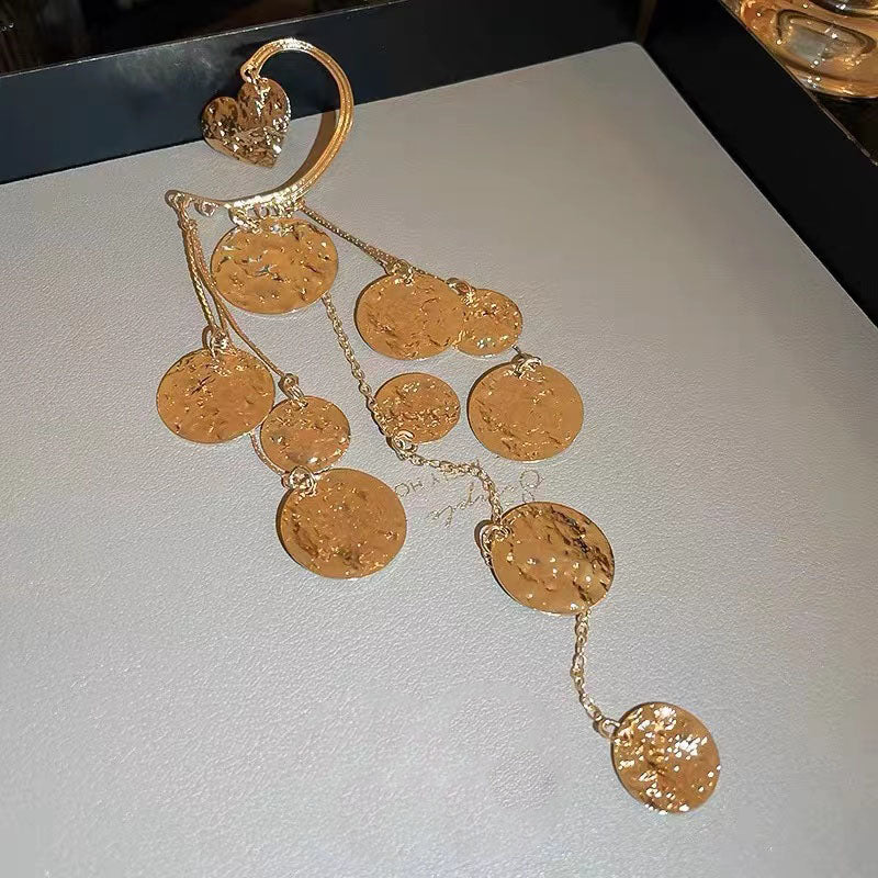 French Gold Tone Copper Tassel Fashion Sequin Dangle Earrings