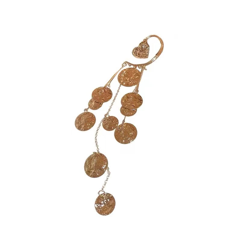 French Gold Tone Copper Tassel Fashion Sequin Dangle Earrings