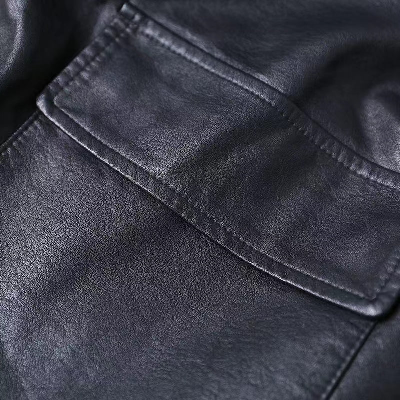 Vintage Suit Leather Pocket Button Jacket