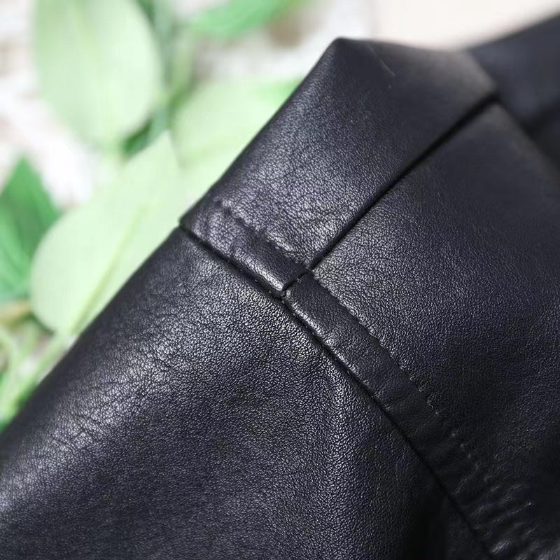 Vintage Suit Leather Pocket Button Jacket
