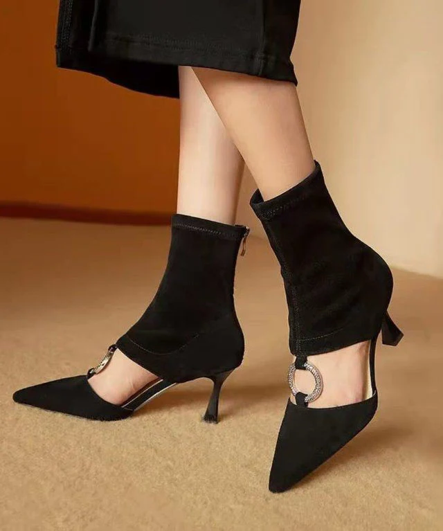 French Patchwork Cutout Pointed Toe Boots