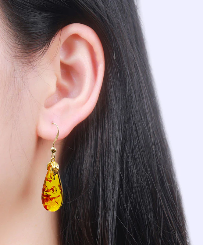 Yellow 14K Gold Amber Drop Earrings