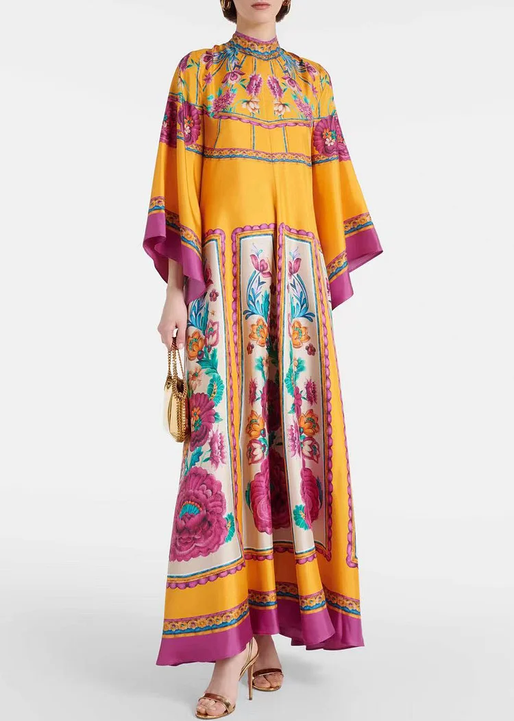 Women's Plus Size Bohemian Silk Long Dress Bracelet Sleeve Spring