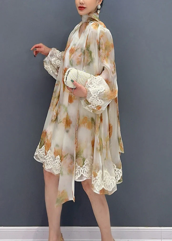 Women's Italian Fashion Printed Lace-Up Mid-Length Sleeve Dress