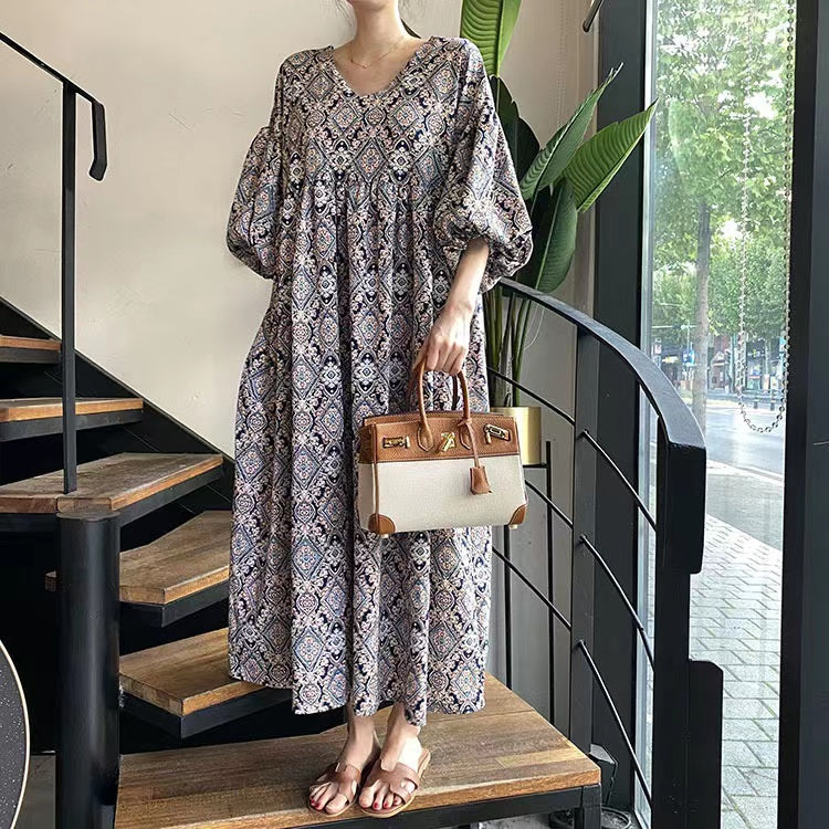 Elegant V-Neck Abstract Print Short Sleeve Hem Dress