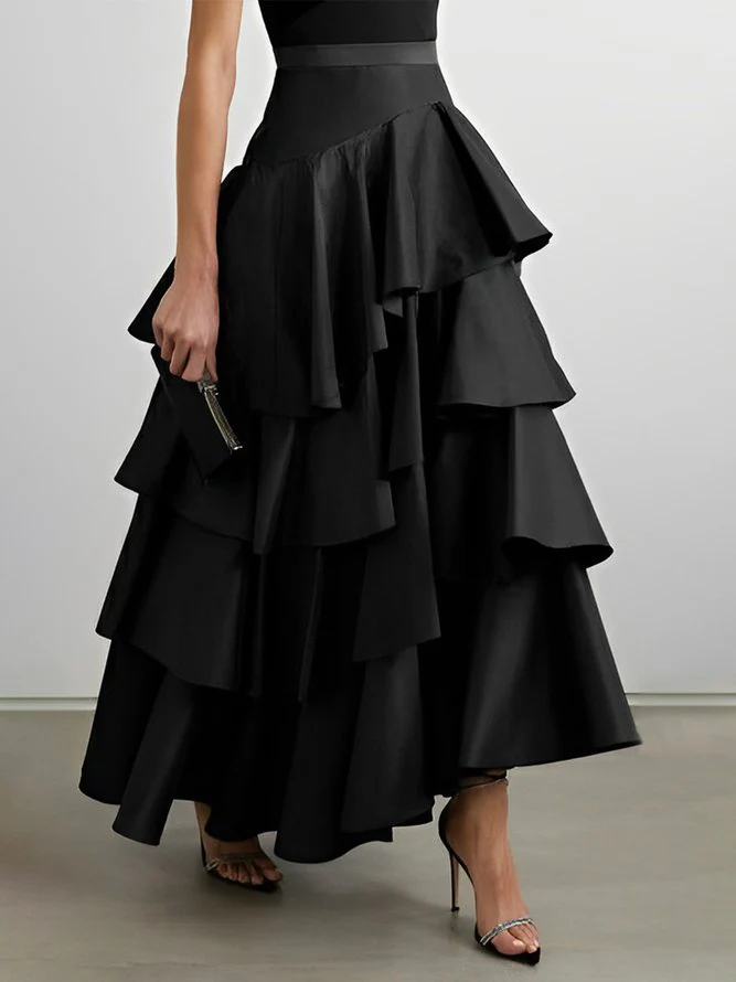 Women's A-line High Waist Ruffle Black Half-body Skirt Spring